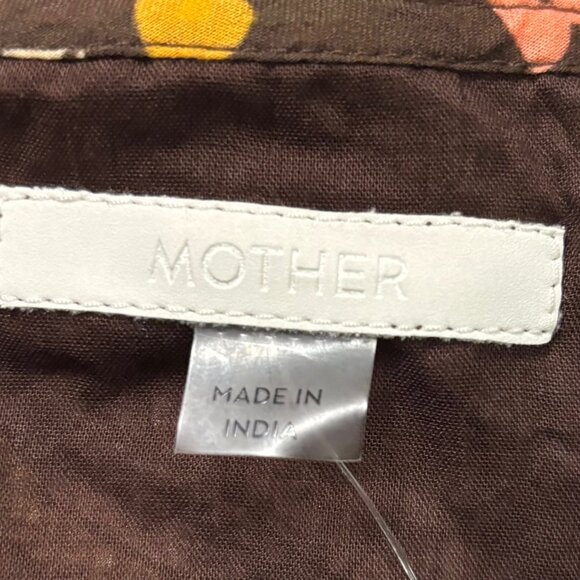 MOTHER The Cinch Top XS Brown Floral Puff Sleeve Ruched Front Lightweight Blouse - Picture 9 of 10